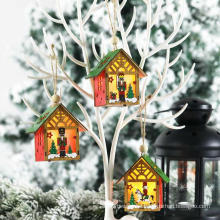 DIY New Year Christmas Wooden Christmas Lighted Cabin Assembling Small House Christmas Tree Ornaments Glowing Colored Cottage